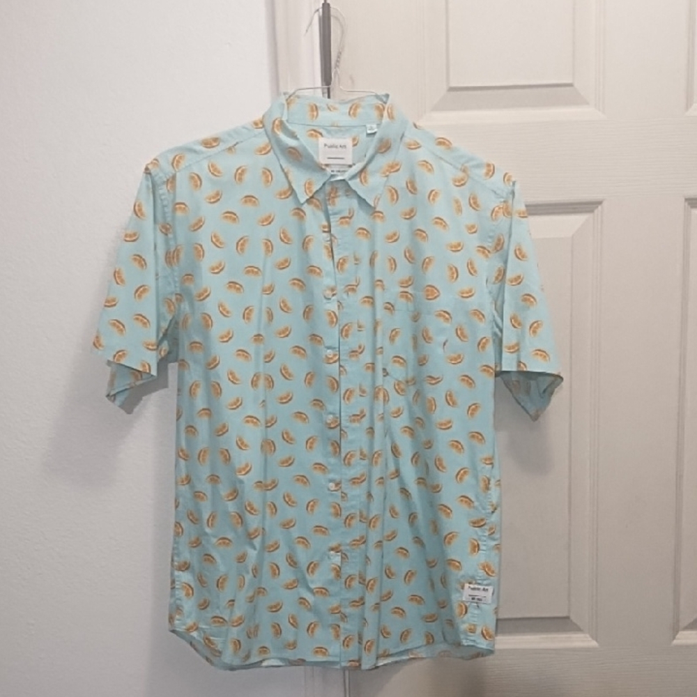 Public Art Casual Button Down Shirt Blue and Orange